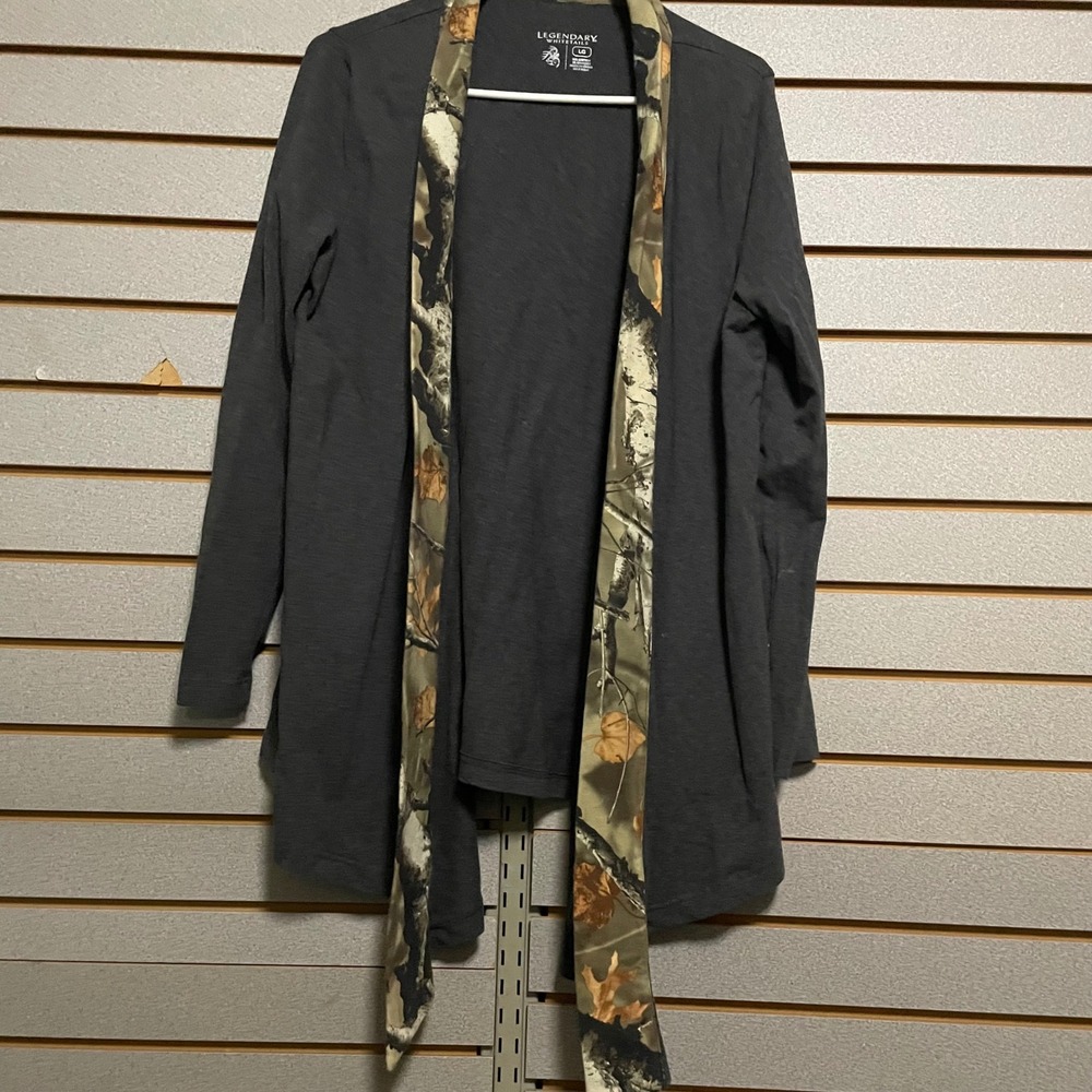 Legendary Whitetails Women Camo Trim Long Sleeve Cardigan Gray Size LG